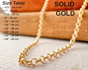 Rolo Solid Gold Chain, Name Necklace Chain, Handmade Gold Necklace, 2.5mm Real 585 Gold, Unisex Everyday Chain, Bride Gift, Groom Gift