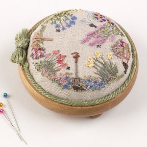 ETSY&#39;S PICK! PP01 – Embroidered Country Gardens Pincushion – Full kit