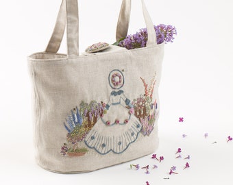 Embroidered Country Gardens – Vintage Gardener Bag/Tote – Pattern & Print - Threads NOT included