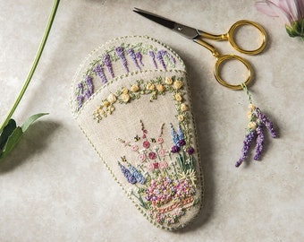 ETSY'S PICK! Embroidered Country Garden Scissor keeper - Pattern & Print - Threads NOT included
