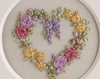 Roses and Wisteria Heart - Pattern & Print - Ribbons and threads NOT included