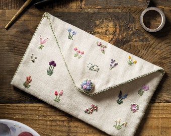 ETSY'S PICK! Embroidered Country Gardens – Pencil case/Purse – Full Kit