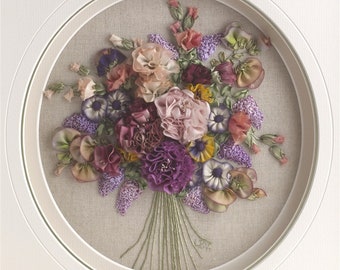 Bouquet de Fleurs – Silk ribbon Pattern & Print - Ribbons and threads NOT included