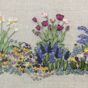 Silk Ribbon embroidery - Springtime  - Pattern and Print - Ribbons and threads NOT included