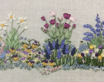 Silk Ribbon embroidery - Springtime  - Pattern and Print - Ribbons and threads NOT included