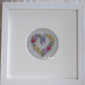 Silk Ribbon Embroidery Roses and Wisteria Heart Victorian image 1