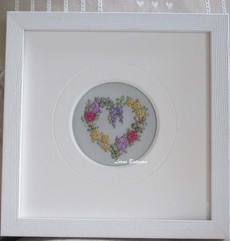 Silk Ribbon Embroidery Roses and Wisteria Heart Victorian image 1