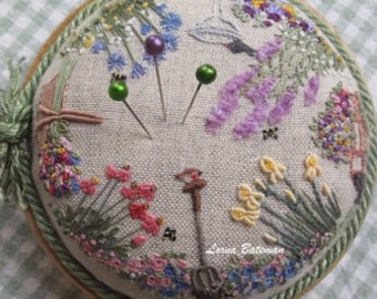 PP01 Embroidered Country Gardens – Pattern & Print - Threads and pincushion base NOT included