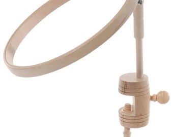 Table Clamp with 10" embroidery hoop on a stalk