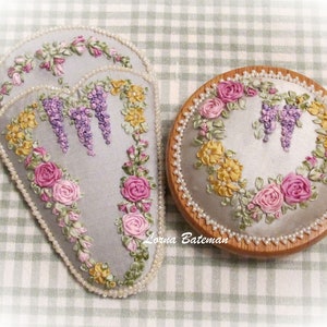 Silk Ribbon Embroidery Roses and Wisteria Heart Victorian image 4