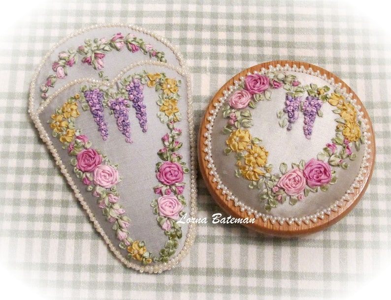 Silk Ribbon Embroidery Roses and Wisteria Heart Victorian image 4