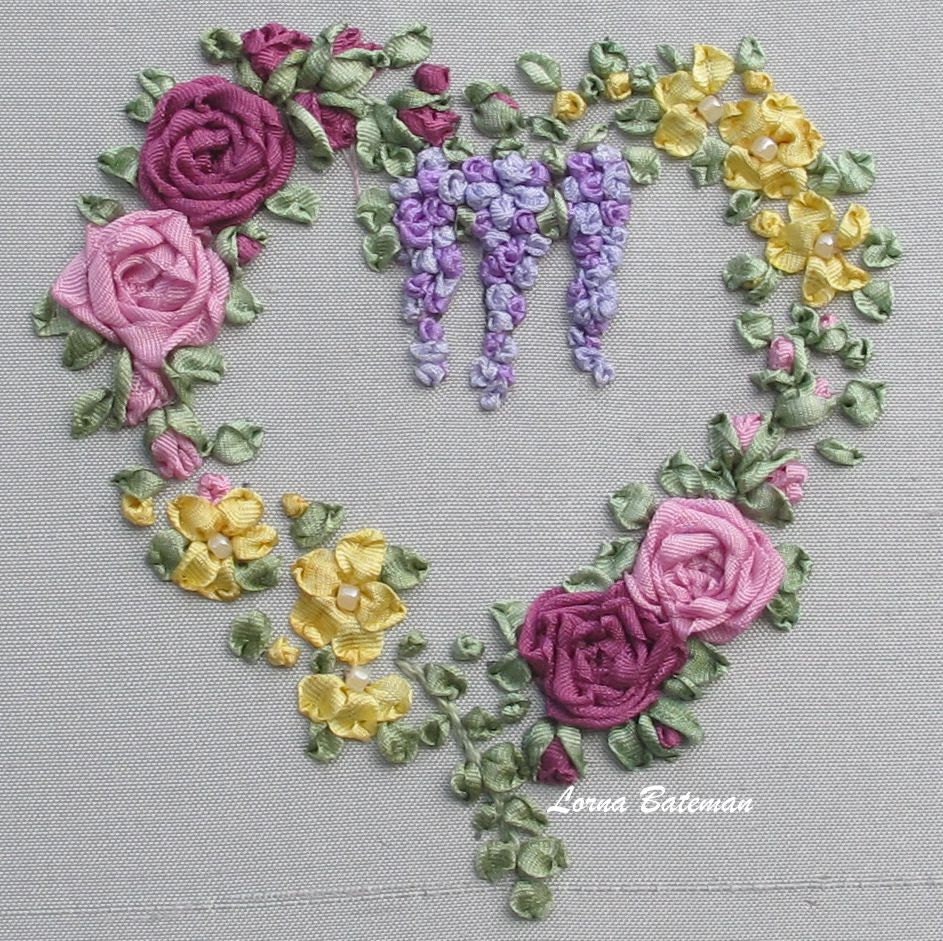 Silk Ribbon Embroidery Roses & Wisteria Heart Brights Etsy