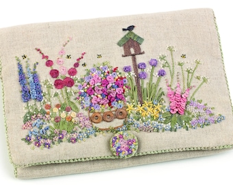 Embroidered Country Garden Needle case - Pattern & Print - Threads NOT included