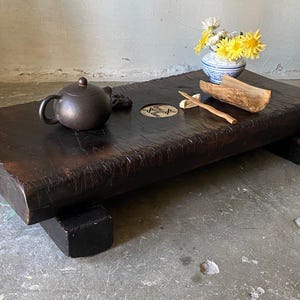 Tea table or chaban for сhinese tea ceremony. Tea set, teaware, wood table, japanese ceremony, tea items, wabi-sabi