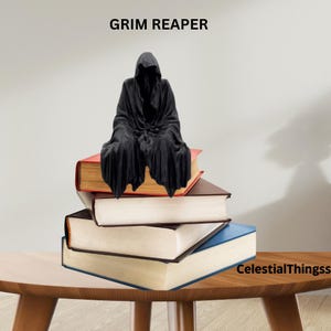 Sensenmann sitzen Bücherregal Dekor 3D gedruckt Tod Figur Geschenk Bücherwurm Merch Teetasse