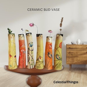 Jarrones de cerámica con forma de capullo de la familia Crazy • Jarrones de cerámica para flores secas • Jarrones de cerámica hechos a mano con forma de cara • Idea de regalo para amantes de la jardinería • Decoración del hogar estilo boho