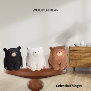 Miniature Wood Bears Hand Carved, Cute Christmas and Holiday Gift, Detailed Rustic Home Decor, Charming Woodland Animal Figurines