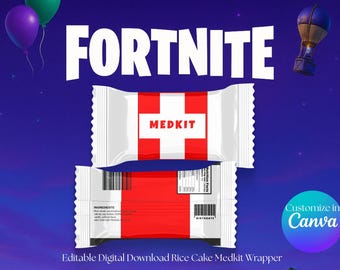 Printable Medkit Fort Game Rice Cake Snack Wrapper, Fort Gaming Medkit Label, Fort Party Decor, Digital Download Fort Gaming Party Favors