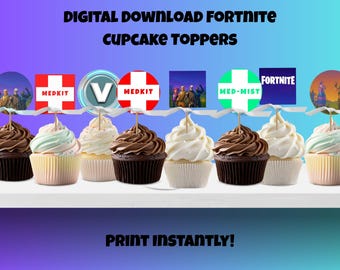 Printable Fort Game Cupcake Toppers, Fort Game Party Decor, Digital Download Fort Game Cupcake Toppers, Fort Gaming Party Favors