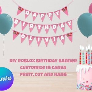 Roblox Gaming Editable Birthday Banner Pink, Roblox Girls Birthday Decor, DIY Banner for Blox Party, Girl Gamer Pennant Party Decor, blocks