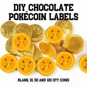 Pokecoins Pokémon imprimables, étiquette de pièce de monnaie en chocolat Pokémon, cadeaux d'anniversaire Pokémon, Pokecoins, décor Pokémon, Pokémon en téléchargement numérique