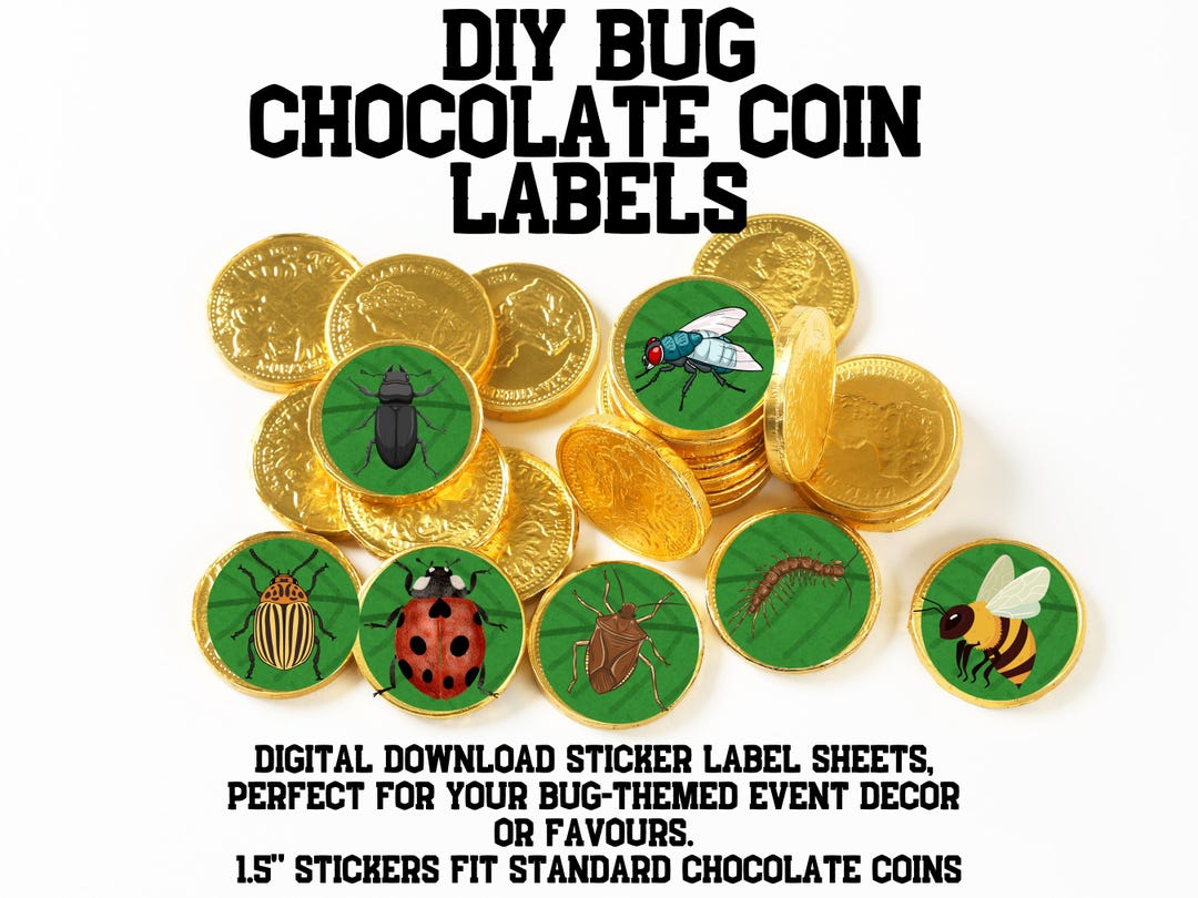 Bug Theme Chocolate Coin Sticker Labels, Bug Theme Birthday Party ...