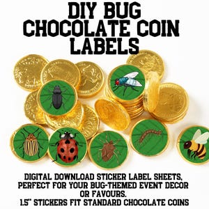 Bug Theme Chocolate Coin Sticker Labels, Bug Theme Birthday Party, Birthday Party Bugs, Bug Birthday Party Decorations, Digital Download Bug