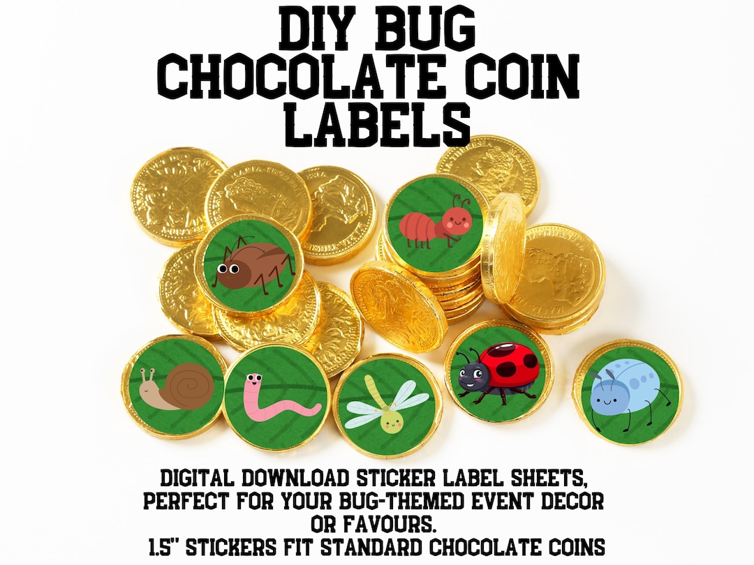 Bug Theme Chocolate Coin Sticker Labels, Bug Theme Birthday Party ...