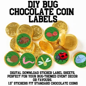 Bug Theme Chocolate Coin Sticker Labels, Bug Theme Birthday Party, Birthday Party Bugs, Bug Birthday Party Decorations, Digital Download Bug