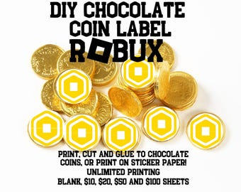 Roblox Printable Robux Chocolate Coin Labels, Roblox Party Decor, Robux Party Favor Coin, Digital Download Coin,  Robux Token