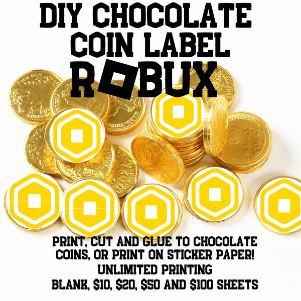 Roblox Printable Robux Chocolate Coin Labels, Roblox Party Decor, Robux Party Favor Coin, Digital Download Coin,  Robux Token