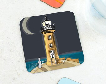 Whitby Lighthouse Coaster  - Funny Gift - Funny Gift - Dog  Gift - Dog Present - Sunshine Gift - Whitby Gift - Yorkshire Coast