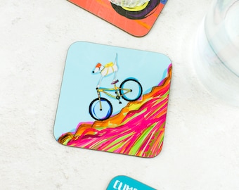 Mountain Biking Coaster - MTB Gift - Cycling Gift - Biking Coaster - Dog Gift - Dog Gifts - Gifts For Him - Funny mtb Gift - Bike Gift