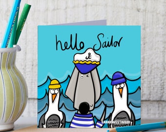 Hello Sailor Greetings Card | Dog Card | Fun Greetings Card | Outdoor Adventure | Blank Inside | Dog Lover Gift | Unique Design