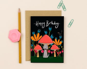 Happy Birthday Folklore Card | Illustrated Greetings Card | Unique Design | Handmade Art | Printable | Perfect Birthday Gift