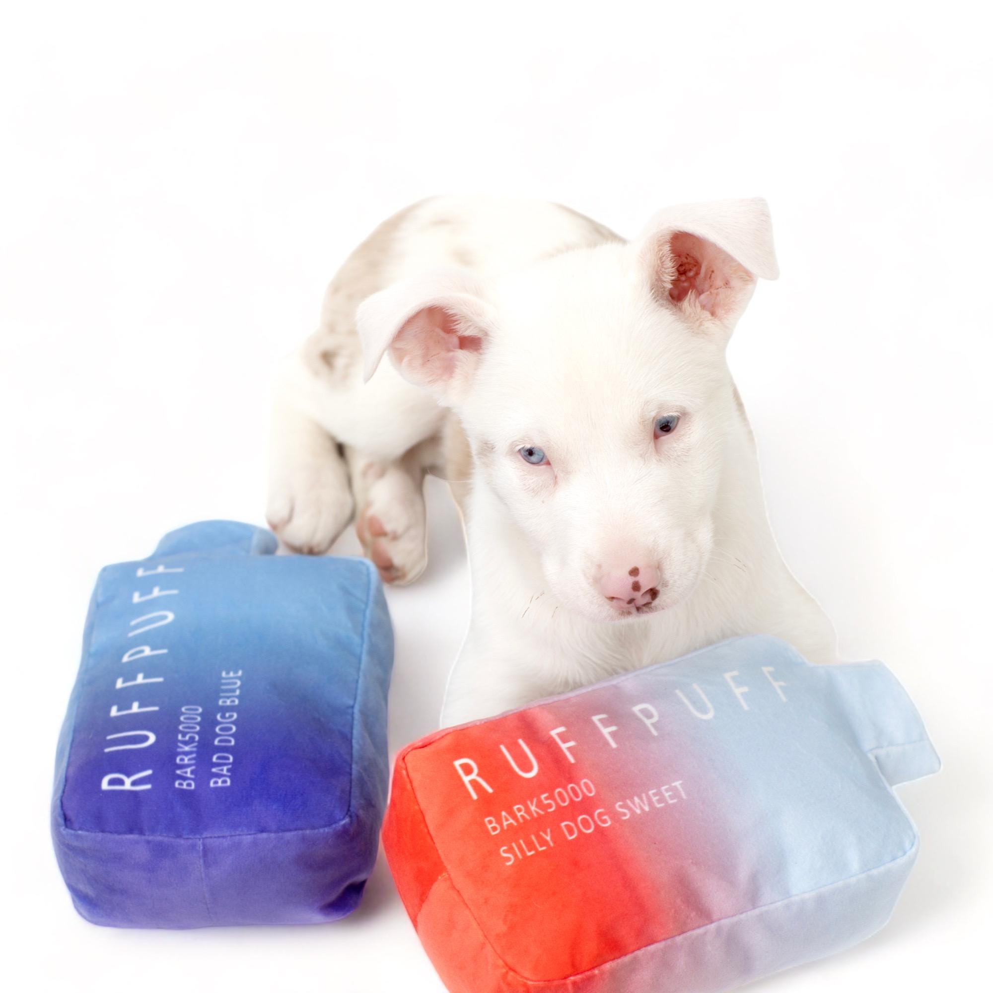 RUFF PUFF Dog Toys - Funny Cute Plush Dog Toys with Squeaker - Parody Dog Toy - Puppy Toys - Dog Birthday - Funny Dog Toys (Red)