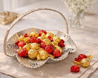 Antique Aluminum Brides Basket | Art Nouveau Floral Repousse Basket with Handle | Early 1900s Brides Basket/Candy Dish