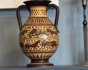 ギリシャ　壺 ギリシャの壺アンフォラ 26 cm、取っ手に蛇の模様、コリント美術