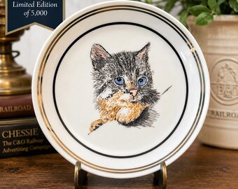 Plato de colección vintage de gatito Chessie / Edición limitada del Museo del Ferrocarril B&O / Plato de gato del ferrocarril C&O / Recuerdos ferroviarios