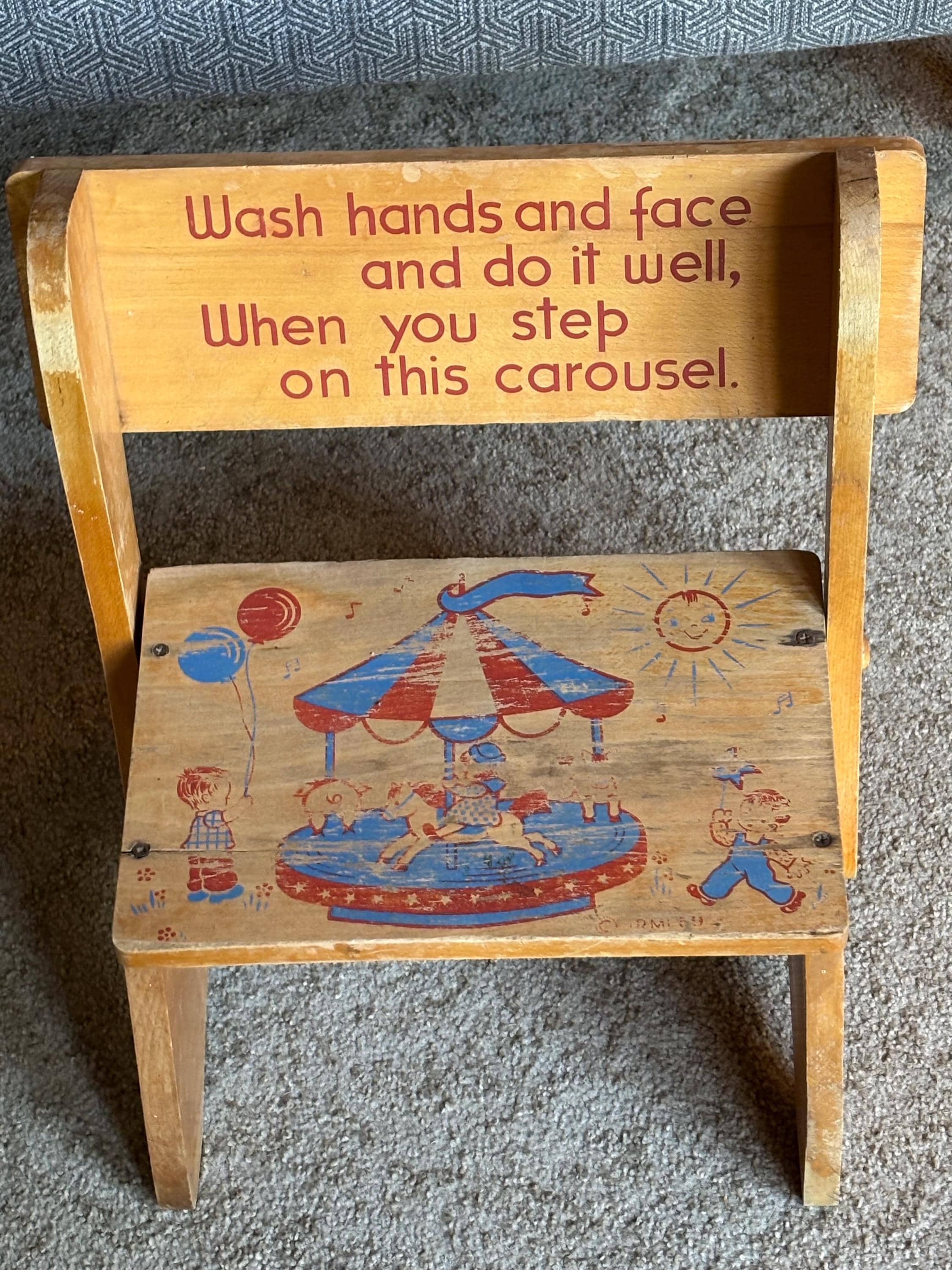Vintage IRMI 1959 Children's Wooden Step Stool/chair Featuring a