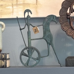 Goddess Athena/Minerva on Chariot Statue | Real Bronze Metal Art Sculpture | Horse with Chariot and Warrior Holding Spear Home Decor