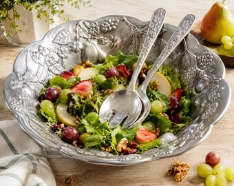 Lenox Orchard in Bloom Cast Aluminum Salad Bowl with Matching Servers | 14” Embossed Fruit Serving Bowl | Farmhouse Entertaining