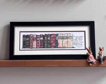 Vintage Signed Book Lover Art Print Framed | Literary Quote Thomas Carlyle | Library Wall Decor | Dark Academia | Reader Gift