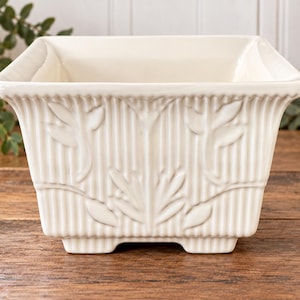 Vintage Haeger USA 605 Planter White Ceramic Amaryllis Pot Square Footed Cachepot Holiday Plant Decor