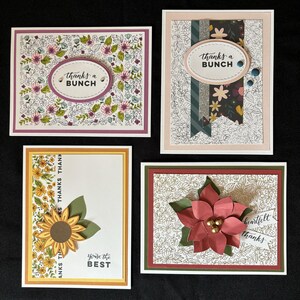 Juego de 4 tarjetas de agradecimiento hechas a mano para todas las estaciones: primavera, verano, otoño e invierno. Muchas gracias, eres el mejor y te agradezco de corazón.
