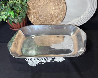 Vintage Nambe Tray Bowl #514, Mid Century Modern Metal Serving Dish, Sculptural Aluminum, Modernist Entertaining Decor