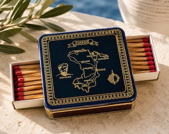 Vintage Chios Greece Match Holder – Decor Hellas Double Match Safe – Enamel Souvenir – Greek Island Collectible