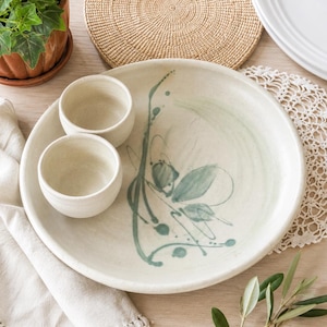 Handmade Studio Pottery Chip & Dip Serving Platter | Artisan Ceramic Salsa Guacamole Server | 2005 Signed Pottery Entertaining Tray