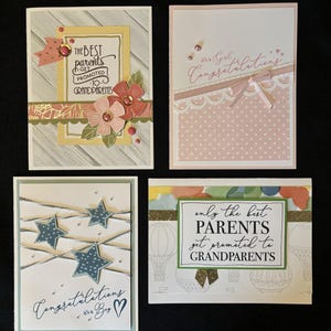 Jeu de 4 cartes faites main pour un nouveau-né et ses grands-parents | Félicitations | Estampée à la main à l'aide de produits Close to My Heart