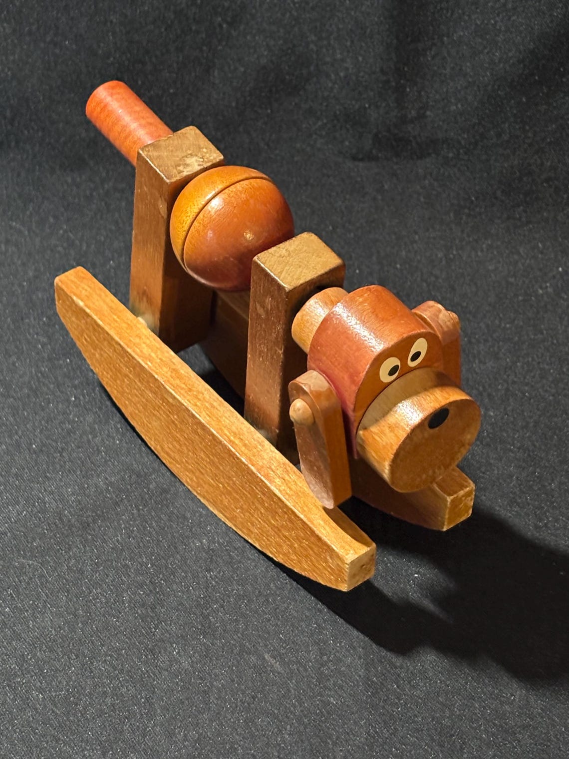 Vintage Wooden Rocking Dog Toy - Mid Century Handmade Kinetic Folk Art ...